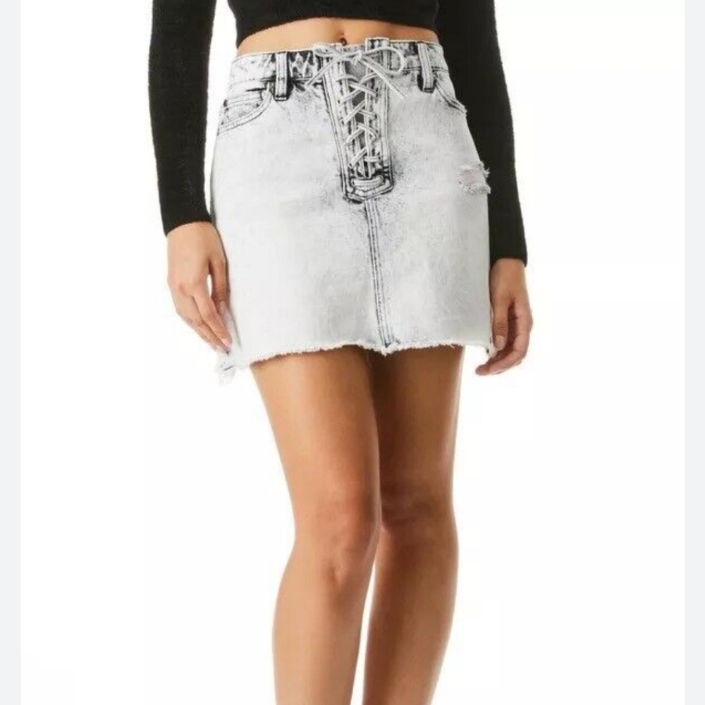 Alice + Olivia High Rise Denim Front Lace Up Skirt